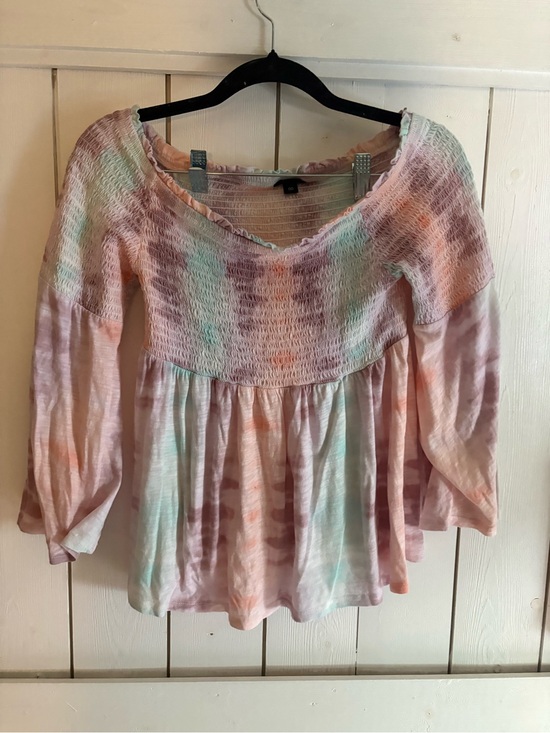torrid Tops - torrid size 00 Pastel Tie-Dye Smocked Peasant Top